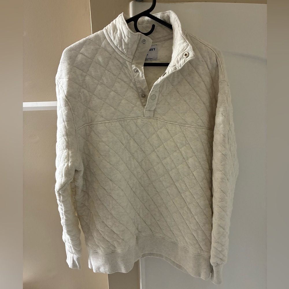 Old Navy Men's Off-White Quilted Quarter Zip / Button Up Size Medium